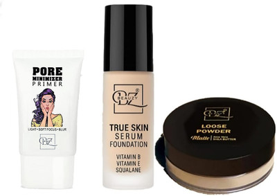 Beauzy Pore minimizer primer with True skin serum foundation and Loose powder(3 Items in the set)