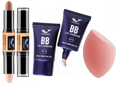BLUEMERMAID STUNNING LOOK CONTOUR STICK+ BLENDER+ BB FOUNDATION COMBO(3 Items in the set)