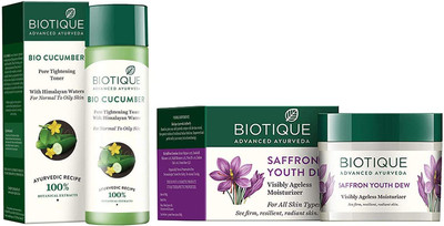 BIOTIQUE Cucumber Toner 120Ml & Saffron Youth Dew Cream 50Ml (Set 2)(2 Items in the set)