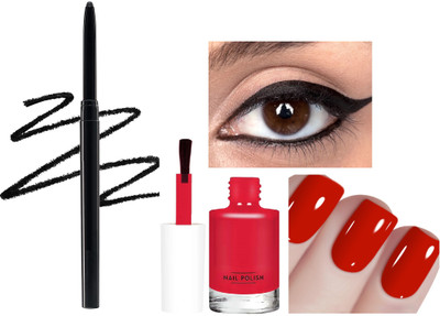 Luster Shine Quick Dry, Glossy Nail Polish & Smudge & Waterproof Black Kajal(2 Items in the set)