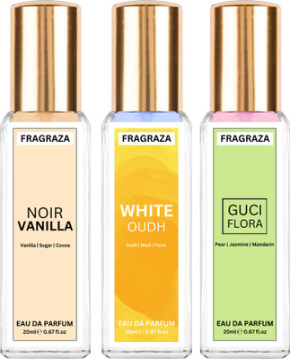 Fragraza Noir Vanilla, White oud & G-Flora Combo | Inspired Premium Perfume | High Projection | Gift Pack(3 Items in the set)