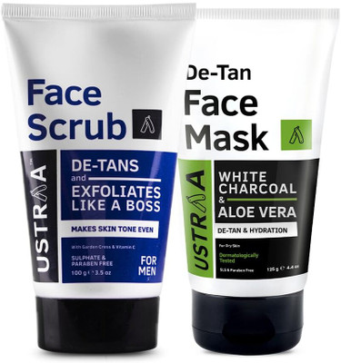 USTRAA Face Scrub De-Tan & De-Tan Face Mask - Dry Skin - for Effective Tan Removal(2 Items in the set)