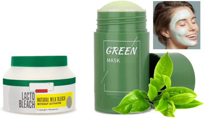 GFSU - GO FOR SOMETHING UNIQUE Lacto Bleach Cream, Milky White, 100g & facial Oil Control Green Tea Mask(2 Items in the set)