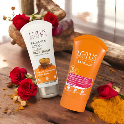 LOTUS HERBALS Radiance Boost Ubtan Facewash 50G with Safe Sun Sunscreen Cream SPF 30 PA++ 50G(2 Items in the set) LOTUS HERBALS Radiance Boost Ubtan Facewash 50G with Safe Sun Sunscreen Cream SPF 30 PA++ 50G(2 Items in the set)