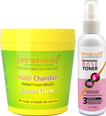 Aryanveda Herbals Haldi Chandan Bleach Cream 250gm & Rose Face Toner 100ml(2 Items in the set)