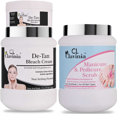 CLAVINIA De-Tan Bleach Cream 1 Kg + Manicure And Pedicure Scrub 1000 ml(3 Items in the set)