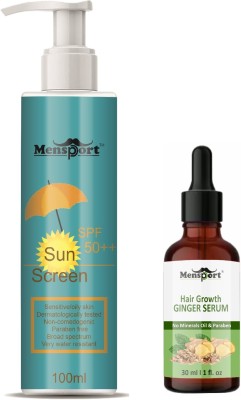 Mensport Broad Spectrum SPF 50++ Sunscreen 100ML & Hair Growth Ginger Serum 30ML(2 Items in the set)