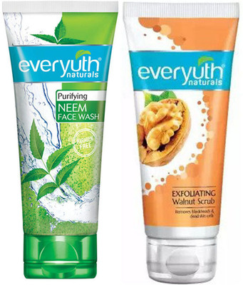 Everyuth Naturals Neem Face Wash (50g), Exfoliating Walnut Scrub (50g)(2 Items in the set)