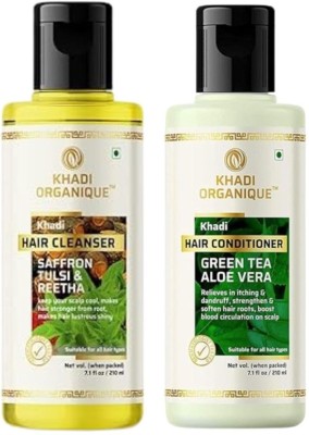 khadi ORGANIQUE Saffron, Tulsi & Reetha Shampoo with Green Tea Aloe Vera Conditioner for Healthy Hair(2 Items in the set)