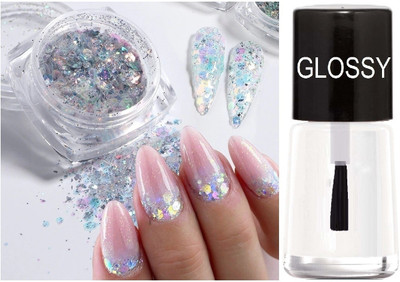 THTC NAIL SHINY GEL POLISH WITH CHUNKY GLITTER(2 Items in the set)