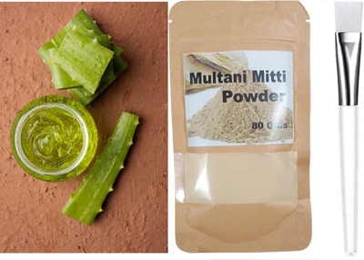 Latixmat BEST QUALITY COMBO SET OF MULTANI MITTI WITH BRUSH AND ALOEVERA GEL(3 Items in the set)