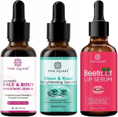 Pink Square Face-Body Whitening Serum, Elbow-Knee Whitening Serum & Beetroot Lip Serum (Each,30ml)(3 Items in the set)