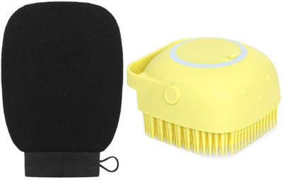 Piru Combo Pack Silicone Shampoo Massage Bath Brush & Exfoliating Glove(2 Items in the set)