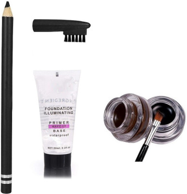 Herrlich PERFECT MAKEUP LOOK BLACK & BROWN GEL EYELINER WITH TUBE PRIMER & BLACK EYEBROW PENCIL COMBO(3 Items in the set)