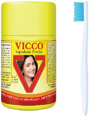 VICCO VajradantiTooth Powder Herbs & Barks Fights Plaque, Tartar and Sensitivity I 100% Natural Oral Care 100 grm and tooth brush 1pc(-1 Items in the set)