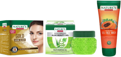 Nature's Gold Cream Bleach (43g) Moisturising Aloe Beauty Gel (100g) Anti-Pigmentation Papaya Gel Face Wash (50ml)(3 Items in the set)