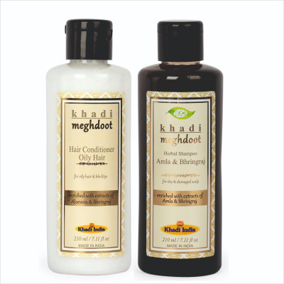 KHADI MEGHDOOT Amla Bhringraj Shampoo and Oily Hair Conditioner 210 Each(2 Items in the set)