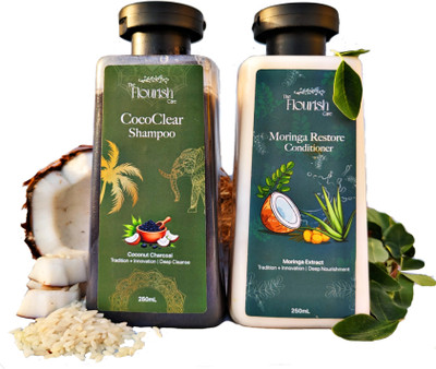 The Flourish Care Cleanse & Restore Wash Day Combo | CocoClear Shampoo 250mL + Moringa Restore Conditioner 250mL(2 Items in the set)