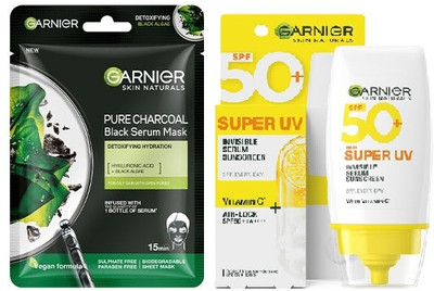 GARNIER BRIGHT COMPETESPF 50 PA+++ for UVA/B Invisible Serum Sunscreen for Broad Spectrum with No White Cast + BLACK CHARCOAL MASK(2 Items in the set)