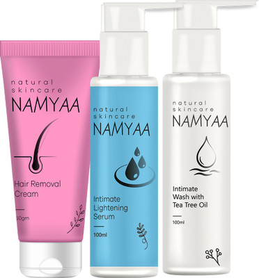 Namyaa Intimate Care Valentine Edition Kit- Intimate Lightening Serum, Intimate Wash, Bikini Line Hair Removal Cream|Free travel Pouch(3 Items in the set)