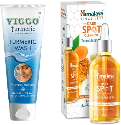 VICCO Turmeric Facewash Removes Pimples & Blackheads 70Gm, Dark Spot Clearing Turmeric Face Serum |15ml(2 Items in the set)