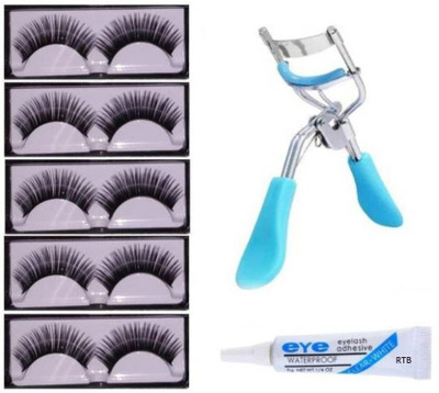 RTB False Eyelashes-Set of 5, Eyelashes Glue & Eyelash Curler (Pack of 7)(7 Items in the set)