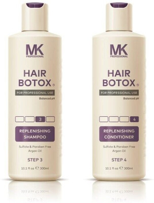MK Professional Professional Hair Botox Replenishing Shampoo and Conditioner 300ML EACH Sulfte & Paraben Free (600ml)(2 Items in the set)