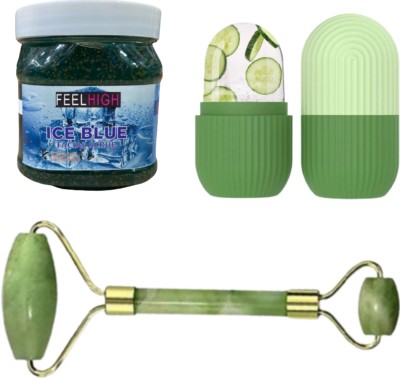 feelhigh Ice blue Scrub With facial ice roller & facial massager-facial kit-Skin care products(3 Items in the set)