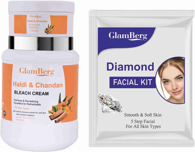 Glamberg Haldi & Chandan Bleach Cream With Activator + Diamond Facial Kit 5 in 1(2 Items in the set)