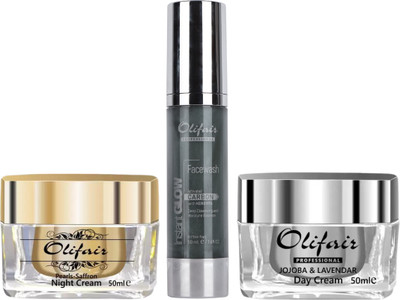Olifair Brightening Skincare Routine Combo (Night Cream, Day Cream and Charcoal Facewash) 150 ml(3 Items in the set)