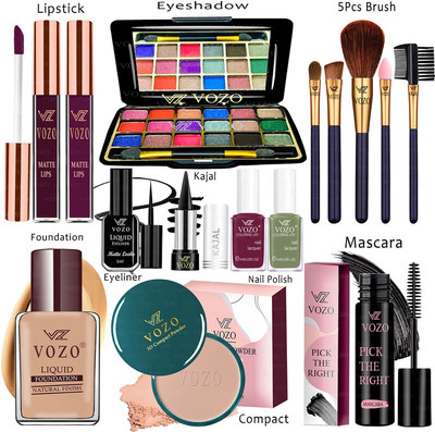 VOZO Makeup Combo Kit One-stop Beauty Package for Beginners and Professionals KT-197(15 Items in the set)