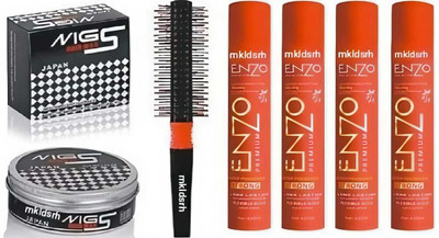 mkldsrh professional roller round comb with mg 5 hair wax & enzo hair holding setting hair spray for hair styling(6 Items in the set)