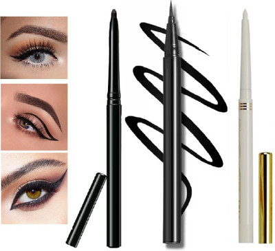 Neycare waterproof long lasting skecth eyeliner easy to use with white kajal smughe proof & black kajal perfect look(3 Items in the set)