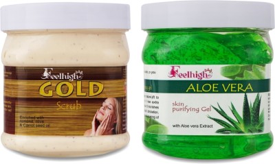 feelhigh Face & Body Gold Scrub-500gm & Aloe Vera Gel 500gm- Skin care products(2 Items in the set)