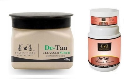 Heaven Valley Professional De-Tan CLEANSER SCRUB Blackhead Removal Scrub 450g + De-Tan Bleach Cream(2 Items in the set)