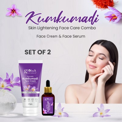 Globus Naturals Kumkumadi Skin Lightening Face Care Combo-Face Cream & Face Serum(2 Items in the set)