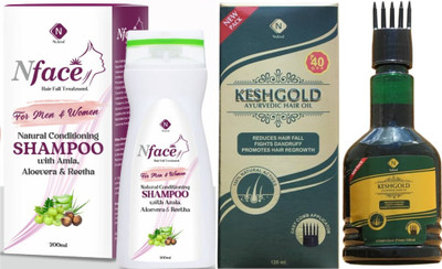 Nukind Kesh Gold Ayurvedic Hair Oil 120ml 1pcs & NFace Shampoo with Amla, Aloevera & Reetha 200ml 1pcs(2 Items in the set)