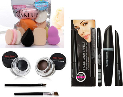 ghorela Makeup Combo – Mascara, Music Flower & 7-in-1 Puff Blender (Pack of 3)(3 Items in the set)