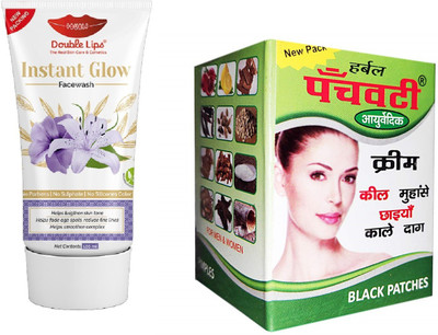 DOUBLE LIPS Face Care Soap Free Instant Glow Face Wash 100 ml With Panchvati Anti Acne Cream 10 grm(2 Items in the set)