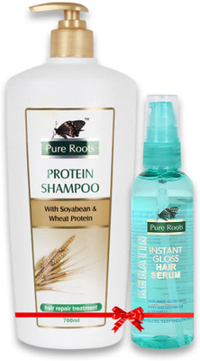 Pure Roots Protein Shampoo 700ml with 100ml Keratin Instant Gloss Hair Serum Combo Offer(2 Items in the set)