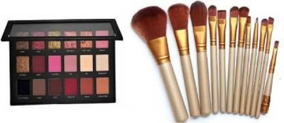 Pohok 12 Makeup Brush Set With Textured Eyeshadow Palette Rose Gold Edition (18 Shades) (2 Items in the set) (13 Items in the set)(2 Items in the set)