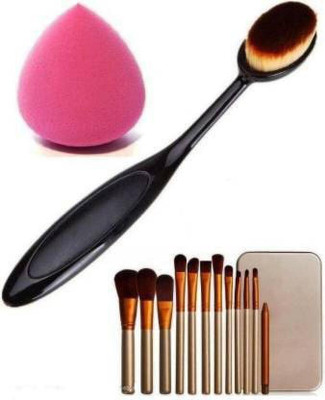 Rsentera Premium Quality makeup kit combo of combo brush12 pc aked brush with sponge puff combo(14 Items in the set)