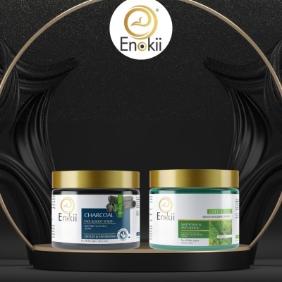 enokii Charcoal Scrub & Green Tea Mask Combo For Clear Skin(2 Items in the set)