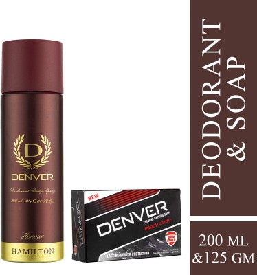 DENVER Honour Deo 200 Ml & Black Code Soap 125g Deodorant Spray  -  For Men(325 ml, Pack of 2)