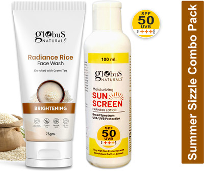 Globus Naturals Summer Sizzle Set - Sunscreen Lotion SPF 50++ 100 ml & Radiance Rice Face Wash 75 gm(2 Items in the set)