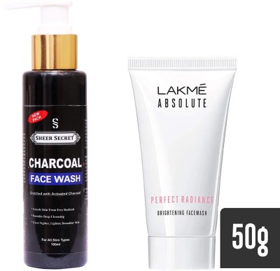 Sheer Secret Charcoal Face Wash 100ml and Lakme Absolute Perfect Radiance Face Wash 50g(2 Items in the set)
