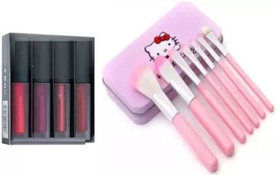 wryak MATTE MINI LIPSTICK + 7 PC. PINK POFESSIONAL MAKEP BRUSH SET(2 Items in the set)