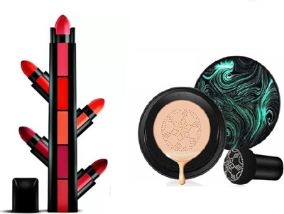 Jollity 5 in 1 Red Lipstick & Mushroom Style Korean Foundation BB Cream CC Cream(2 Items in the set)