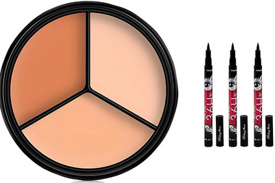 MISTY ALLE combo of 3 eyeliners 36 h with 1 3 in 1 concealer pallet(4 Items in the set)