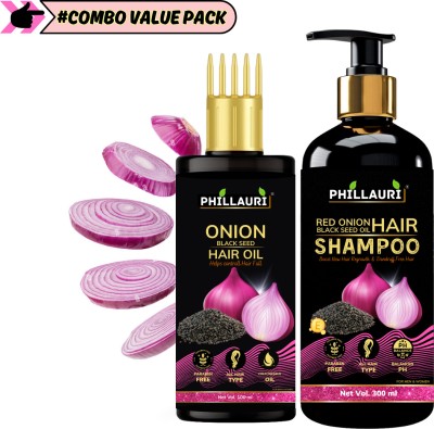 Phillauri Onion Black Seed Hair Oil (100ml) and Shampoo (300ml) Hair Loss Control For Strong Hair Care Kit(3 Items in the set)